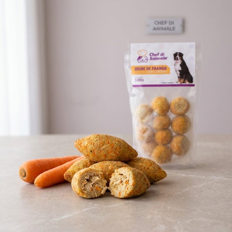 Quibe de frango com cenoura para pets, 100 g
